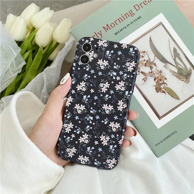 

Retro Cute Floral Phone Case for iPhone 11 11Pro Max X XSmax XR 7 8 Plus Soft TPU Matte Flower Shockproof Back Cover
