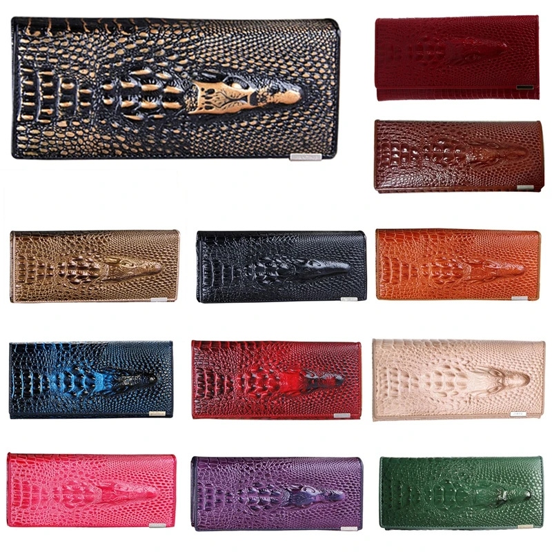 

Women Wallet Female 2016 Coin Purses Holders Patent leather 3D Embossing Alligator Ladies Crocodile Long Clutch Wallets