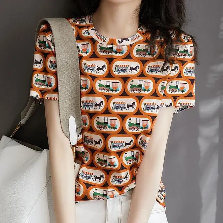 

Female T-shirt 2021 summer new fashion female temperament wind T-shirt printing joker coat female tide restoring ancient ways wi