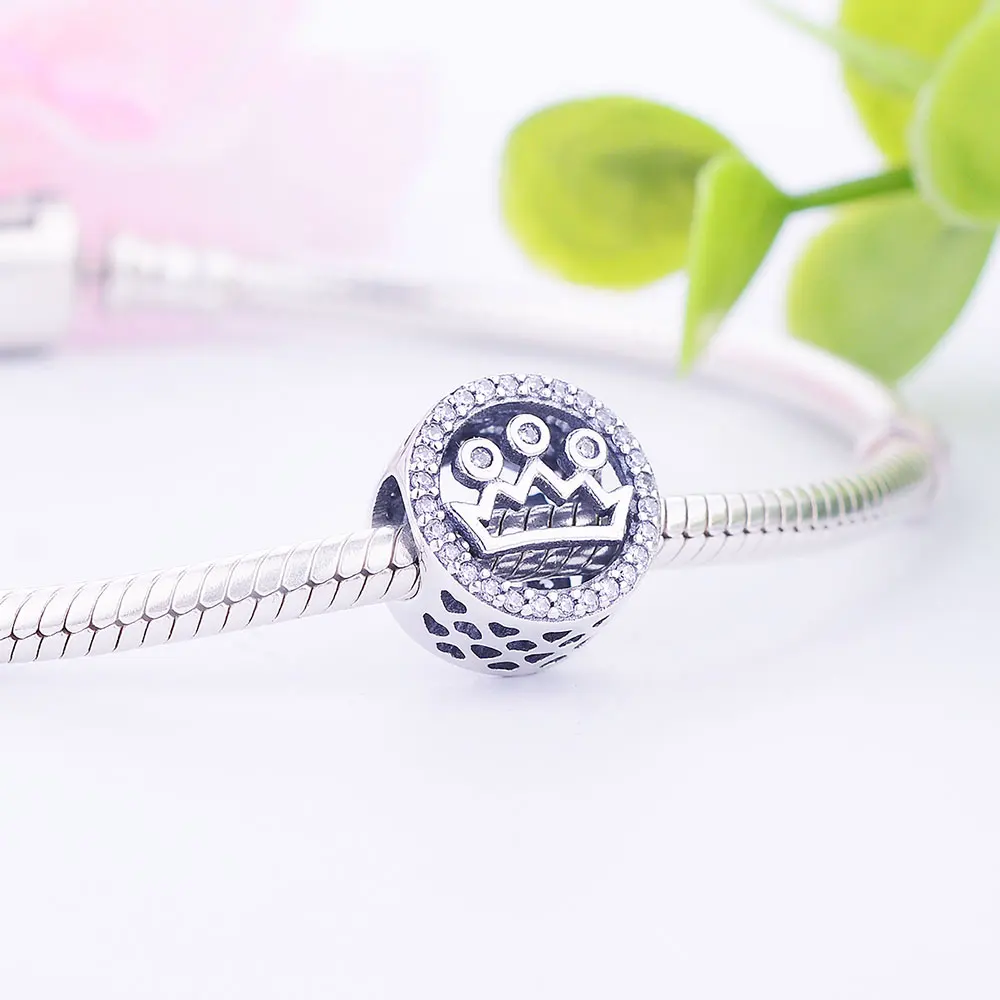 Новый 925 стерлингового серебра бисера шармы в виде короны принцессы бусины с