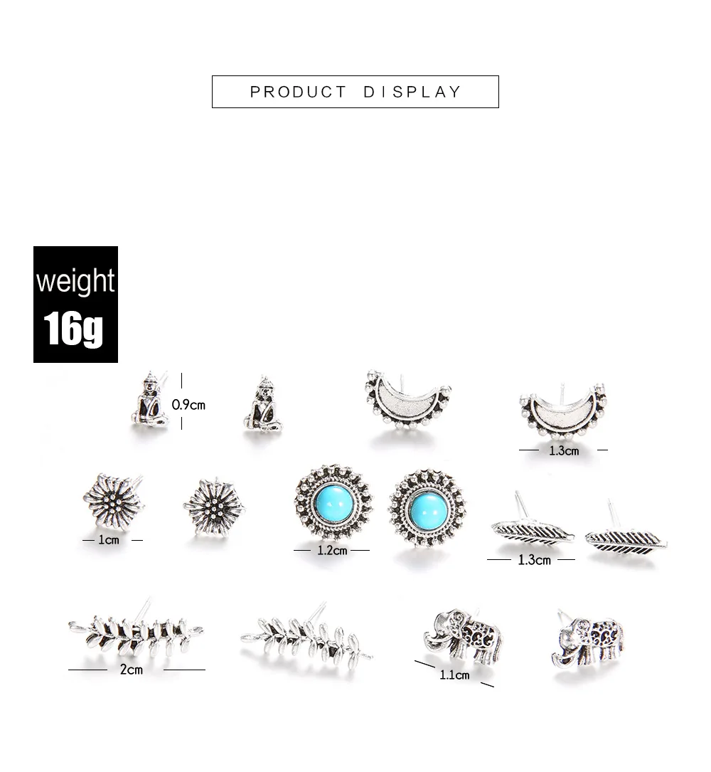 

7 Pairs Women Crystal Stone Ear Stud Simple Geometric Earrings