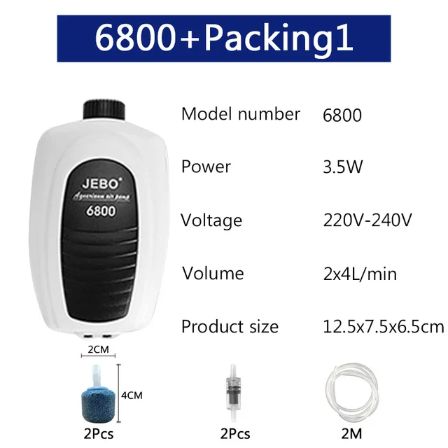 6800 packing1 JEBO низкий децибел аквариумный воздушный насос Регулируемый воздушный объем воздушный компрессор кислородный воздушный насос один и двойной выход 220-240 В - Цвет: 6800 packing1