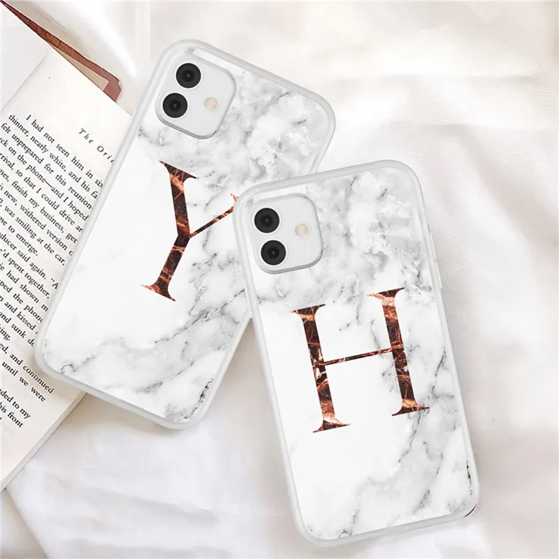Marble Texture Letter For iPhone 11 Case Clear Matte Phone Cases For iPhone 12 13 Pro Mini X XR XS Max 7 8 Plus Soft TPU Cover