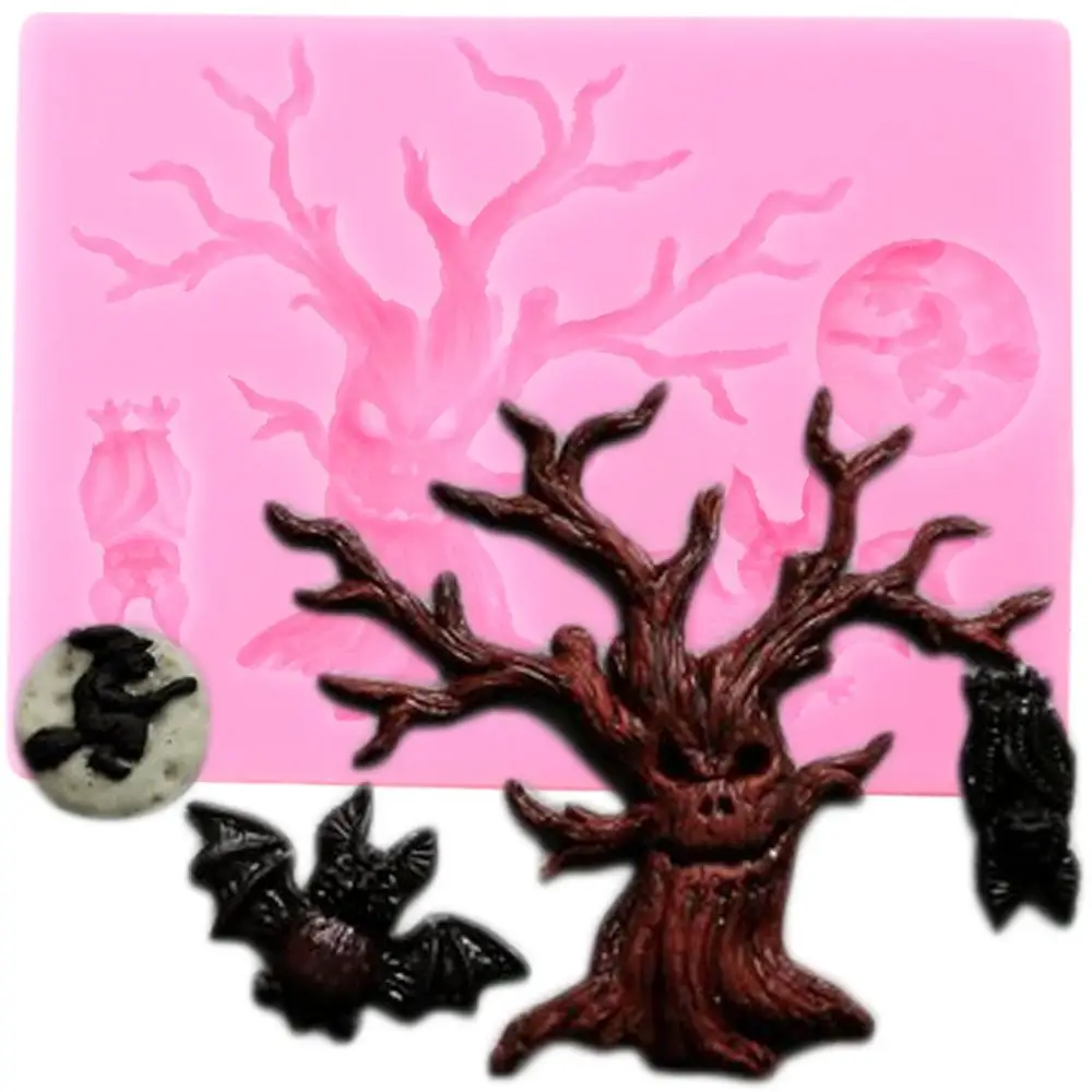 Силиконовая форма с каймой в виде дерева на Хэллоуин летучие мыши кекс Топпер