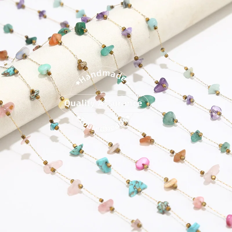 

1M Handmade Stainless Steel Irregular Amethyst Turquoise Chips Satellite Chain Gold DIY Beading Chains for Jewelry Making