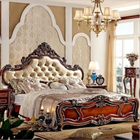 modern european solid wood bed 2 people fashion carved leather french bedroom furniture 10004