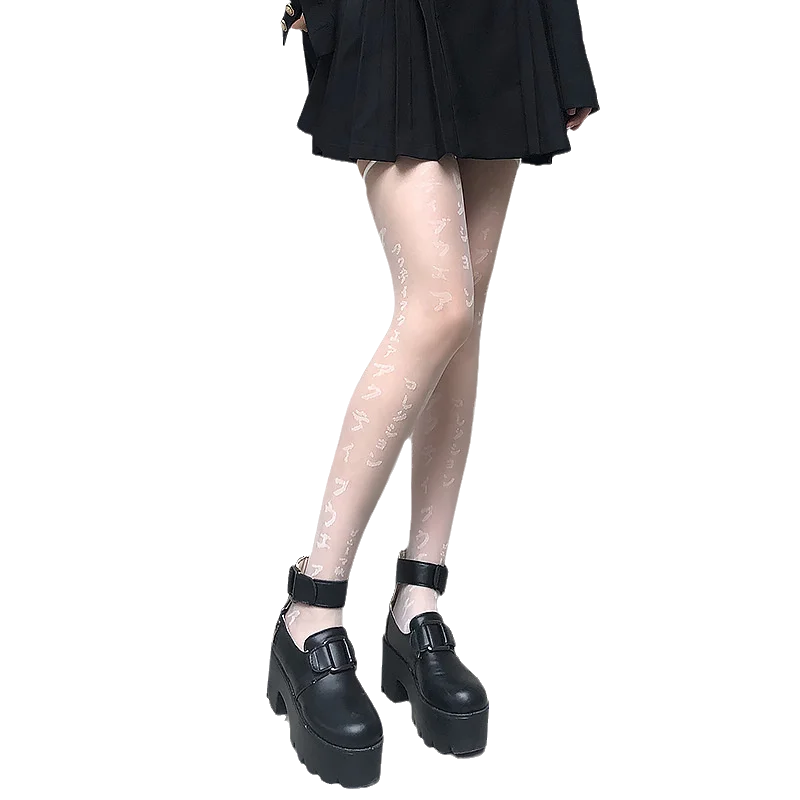 Tights With Print Women's Long Socks Winter Warm Gothic Clothes Black Knee High Socks Japanese Style Fashion Pantyhose for Girls