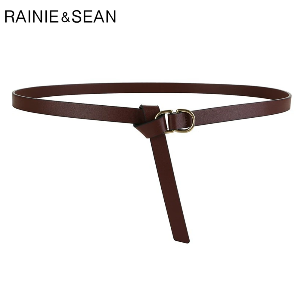 Женский ремень из воловьей кожи RAINIE SEAN тонкий качественный коровьей серый черный