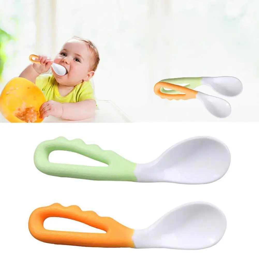 

Child Feeding Spoon Curved Two-color Soup Tableware Training Spoon Pack 71840 Double P0S6 Baby F4H0