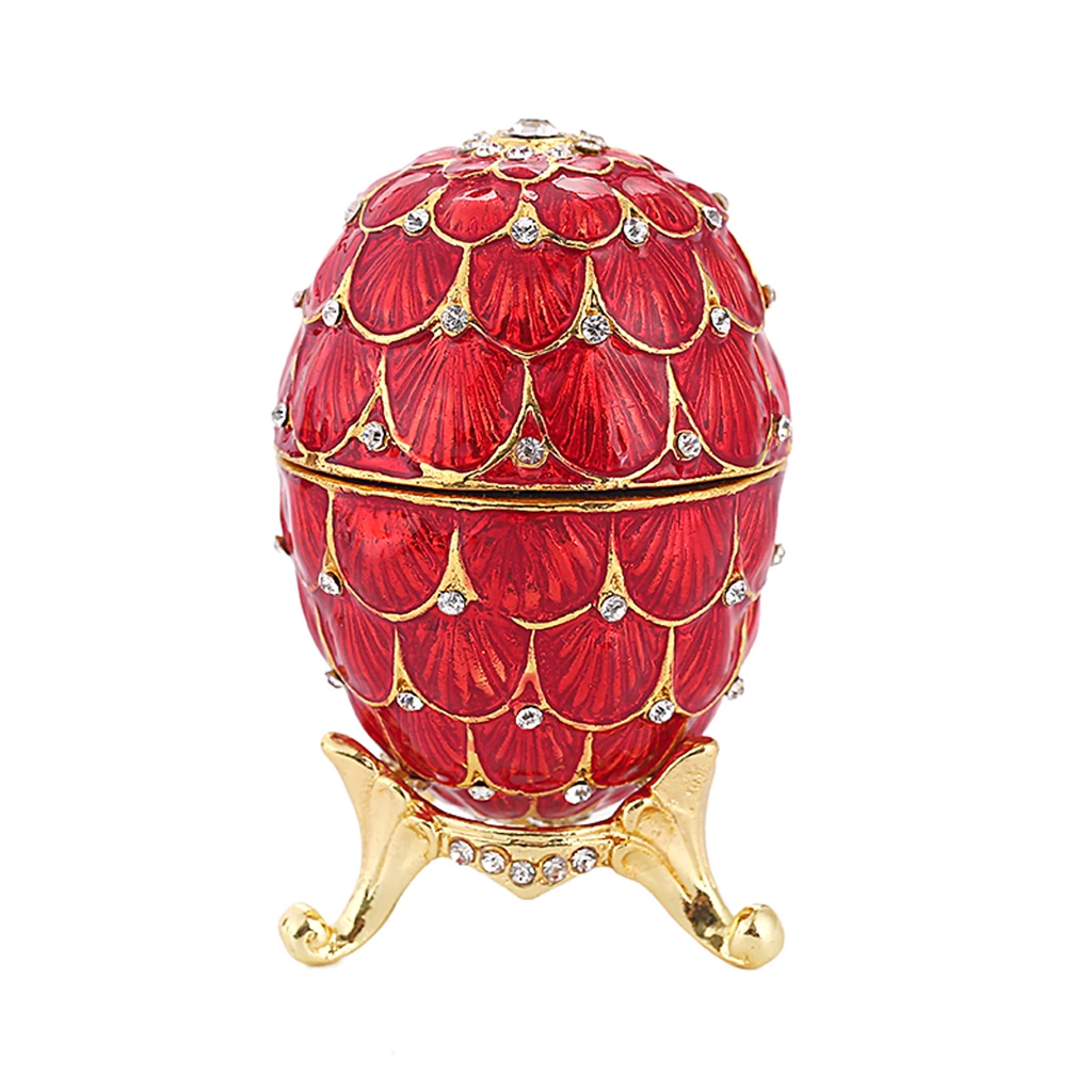 Fancy Color Enamel Easter Egg Stroage Box Crystal Jeweled Trinkets Holder