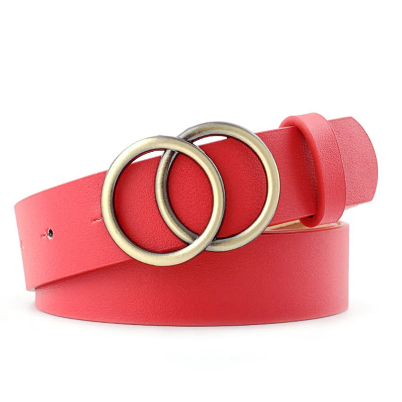Женские ремни с двойной круглой пряжкой модные золотистые кожаные высокого