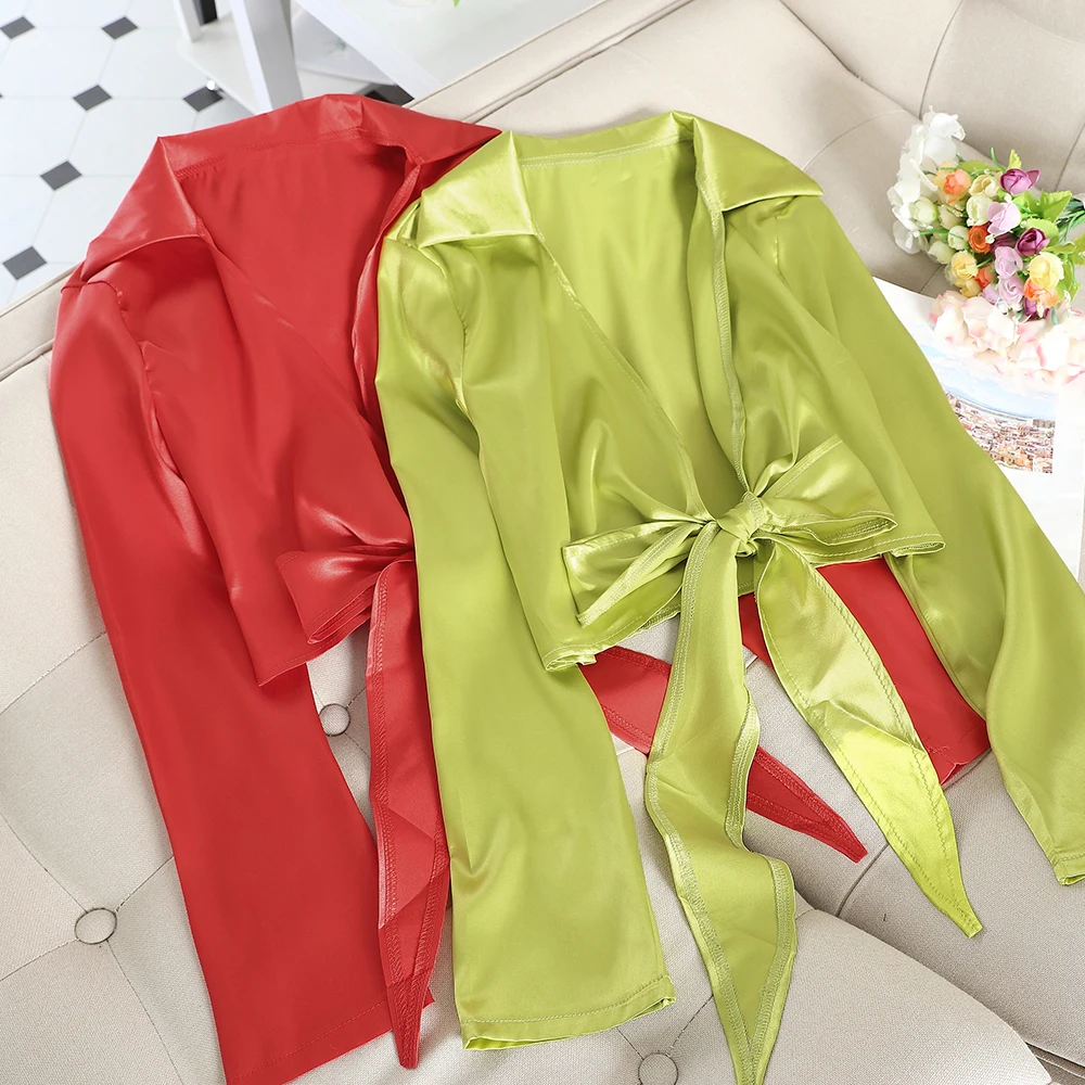 Женская атласная блузка HELIAR элегантная однотонная для ночного клуба весна осень