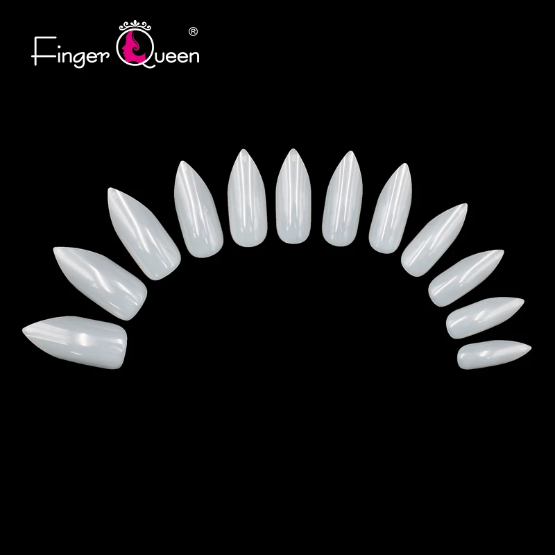 Fingerqueen 100 шт+ коробка длинный миндаль чистый АБС-пластик гвозди полное покрытие на шпильке, с острым накладными наконечниками искусственные