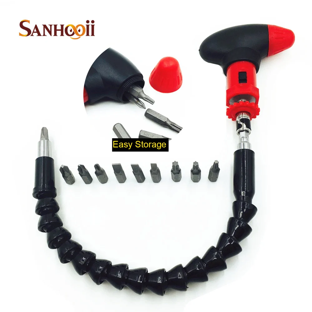 

SANHOOII Universal flexible shaft T Type Screwdriver Set 1/4 (6.35mm) Hex Shank Car Bicycle Motorcycle Repairing Hand Tools Set