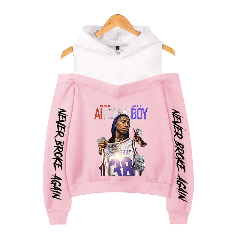 

YoungBoy Never Broke Again Off-the-shoulder hoody women Hot New Fashion Print hoody Strapless shoulder girl Sexy Casual coat