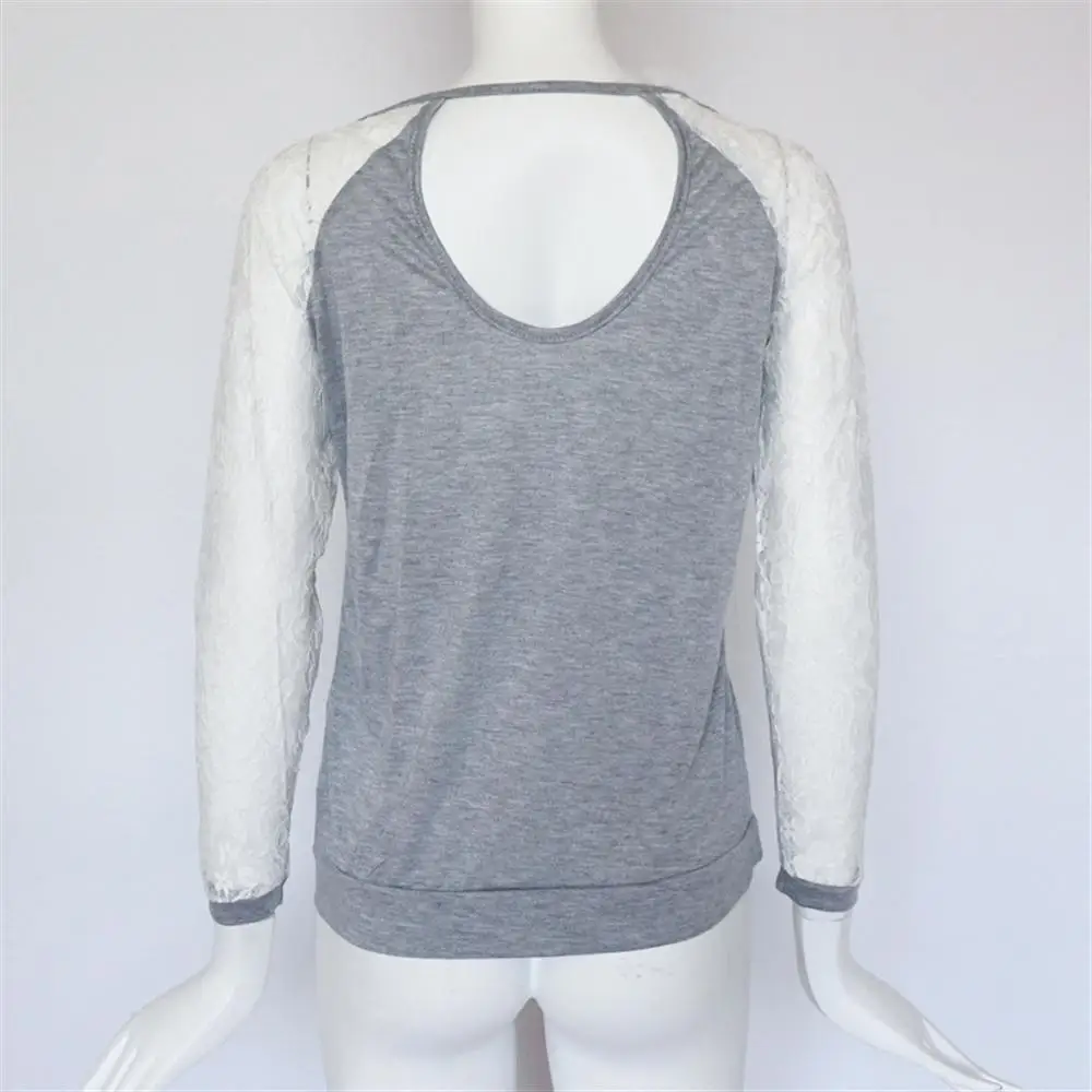 Женские свитшоты осень с открытой спиной вышивка кружева повседневные толстовки