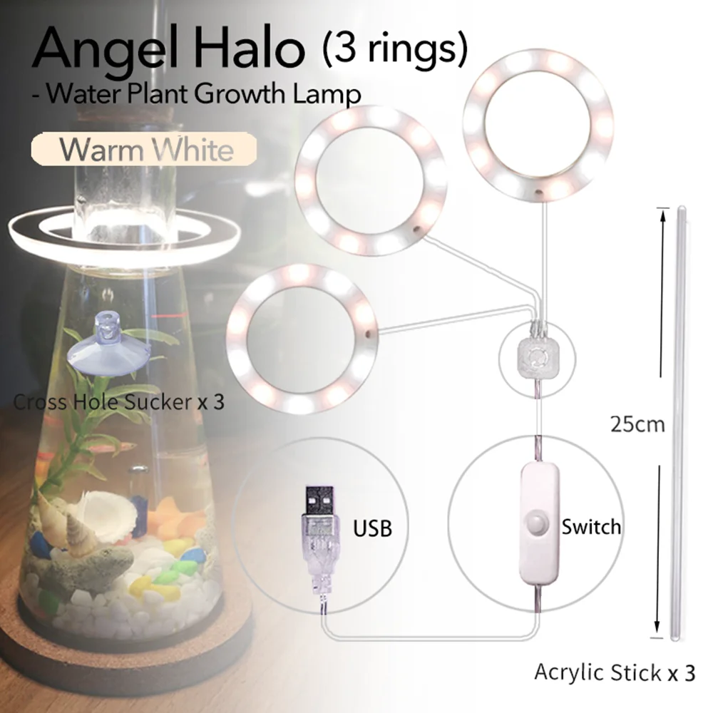 

1Pc Led Angel Ring Landscaping Fish tank Decoration Light full Spectrum Brightening And Supplementing Daylight Water Grass Light