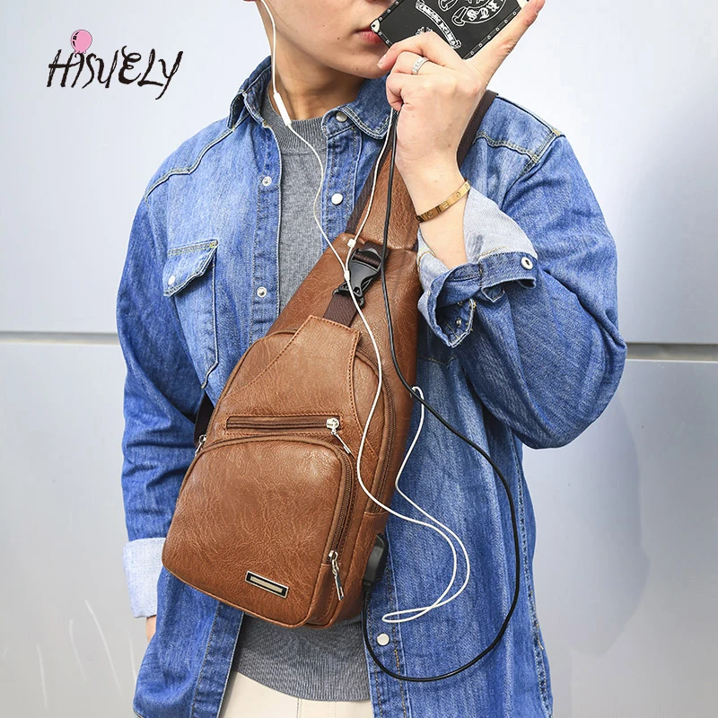 Многофункциональная уличная сумка HISUELY 2021 мужская кожаная через плечо нагрудная