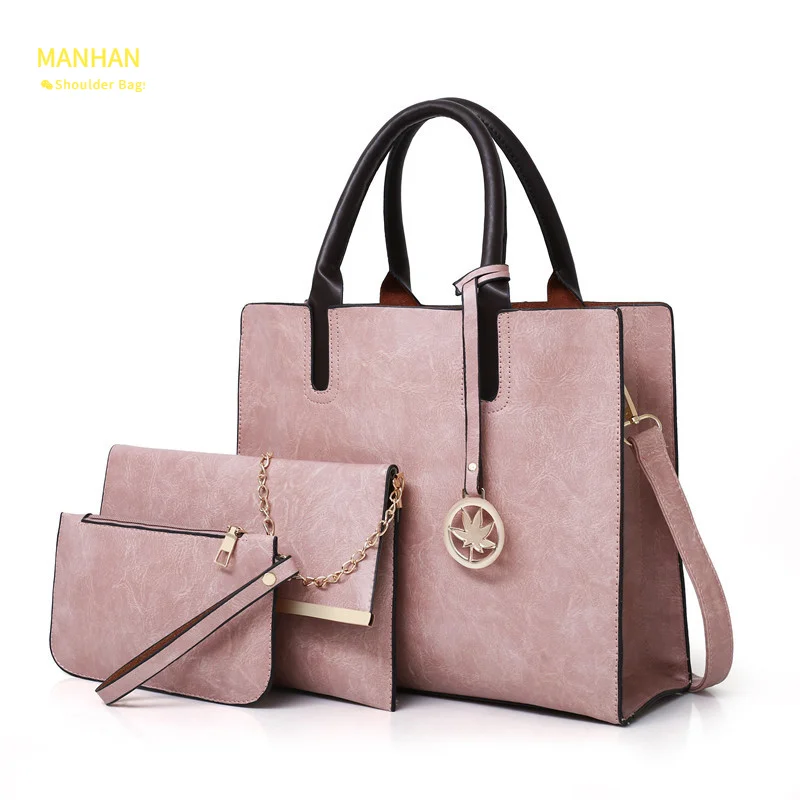

3PCS Women's Bag Set Fashion PU Leather Ladies Handbag Solid Color Messenger Bag Shoulder Bag Wallet Bags for Women 2021