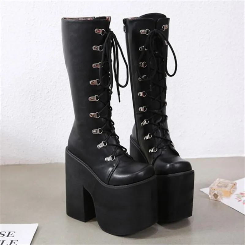 

2021 new high boots thick bottom increase sexy women's boots genuine lace up 12CM thick bottom thick heel fashion boots 4-9 10