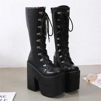 2021 new high boots thick bottom increase sexy womens boots genuine lace up 12cm thick bottom thick heel fashion boots 4 9 10