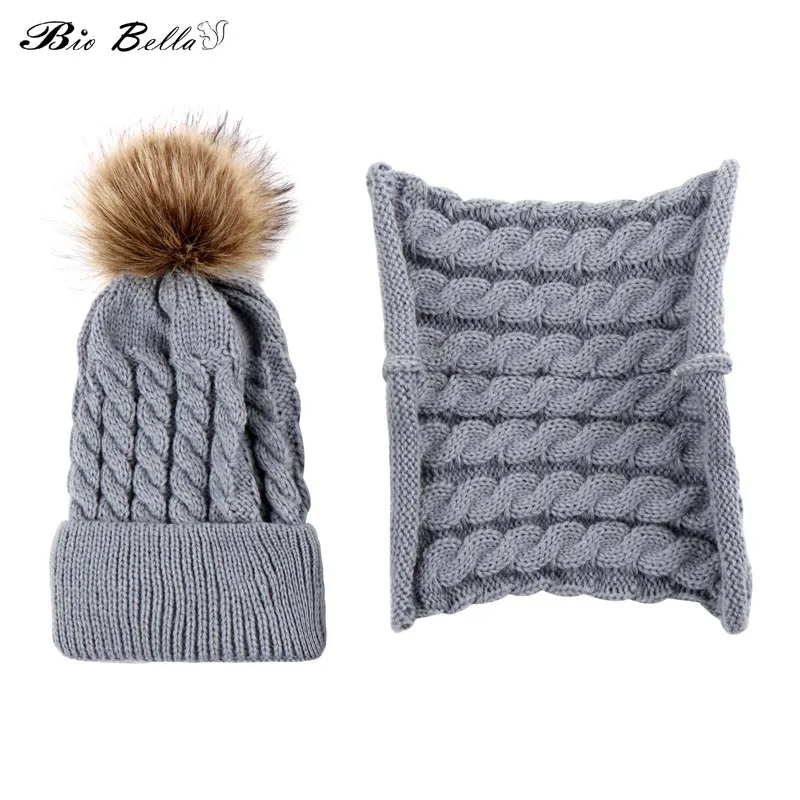 

Autumn Winter Baby Boys Girls Hat Collar Set Warm Knitted Hat With Big Fur Bow Baby Children Winter Hats For Boys Kids