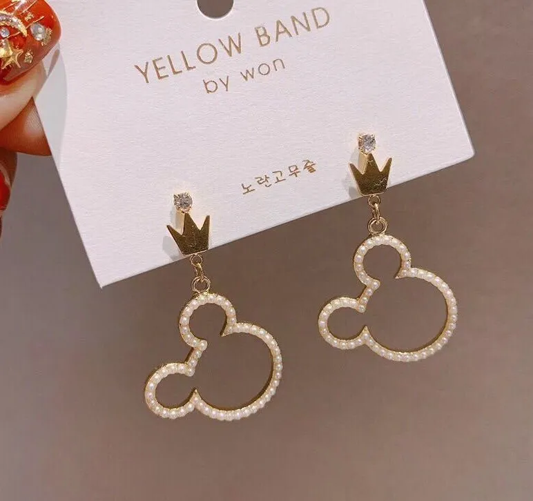 

Mouse Pearl Stud Earrings Bulk Cute Crown Cartoon Crystals Bear 2022 Valentines Gift Jewelry Wholesale Luxury Charm For Women