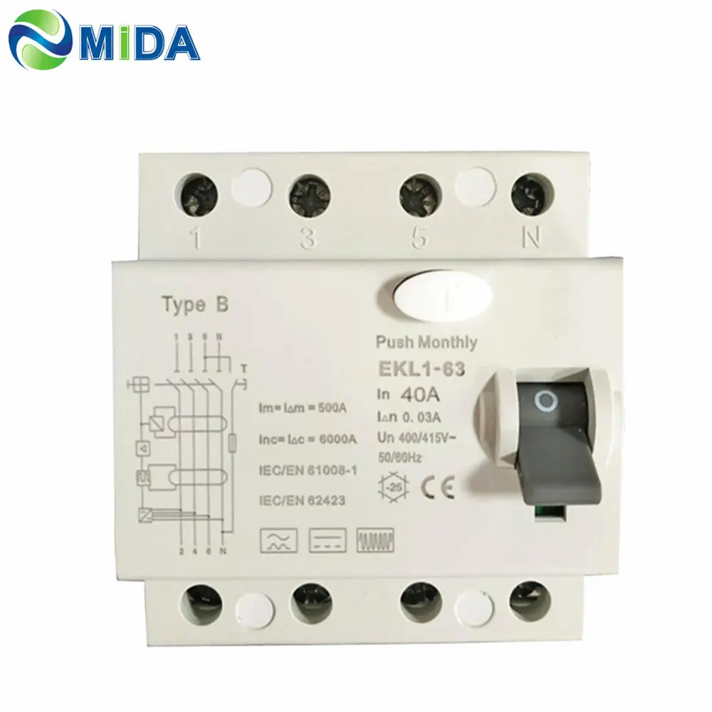RCCB 4P EKL1 63 10KA 4Pole 30mA RCD 40A /63Amp B Type для зарядного устройства WallBox EV|Переключатели и
