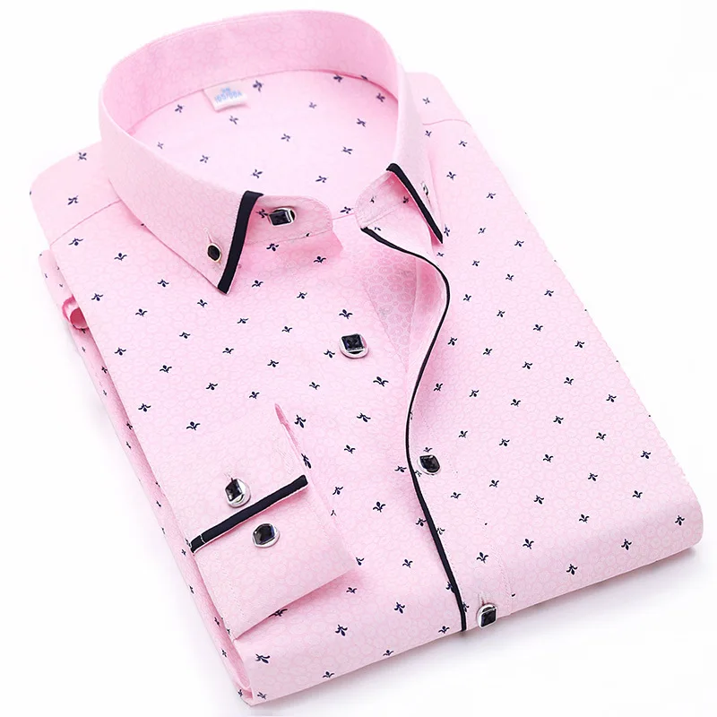 Рубашка мужская с длинным рукавом деловая сорочка Slim Fit повседневная принтом