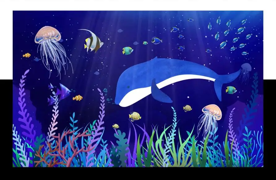 3D-обои на заказ настенные скандинавские Мультяшные Подводные Животные киты фон