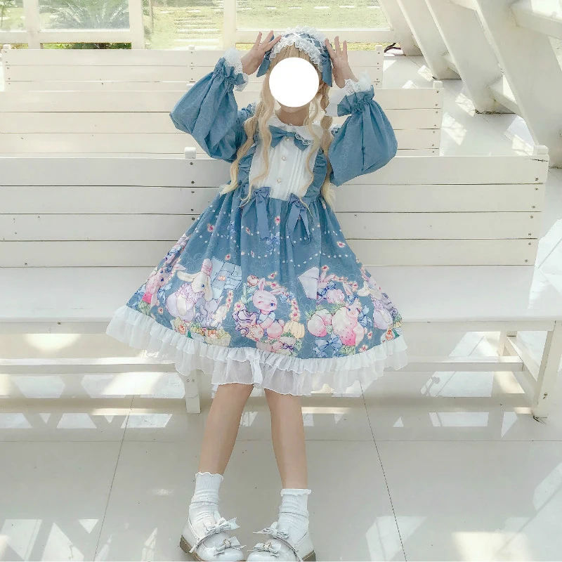 

Gothic lolita daily dress cute rabbit soft sister Japanese OP long-sleeved victorian Kawaii Sweet dress girl autumn winter