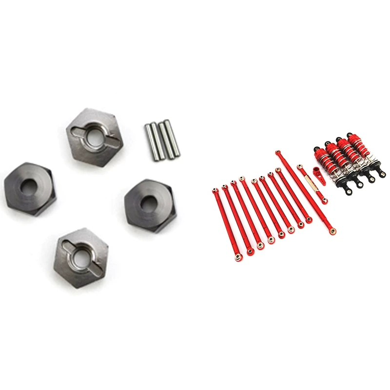 

12Mm Combiner Wheel Hub Hex Adapter Titanium With Metal Pull Rod Steering Link Rod Shock Absorber Set Parts,Red