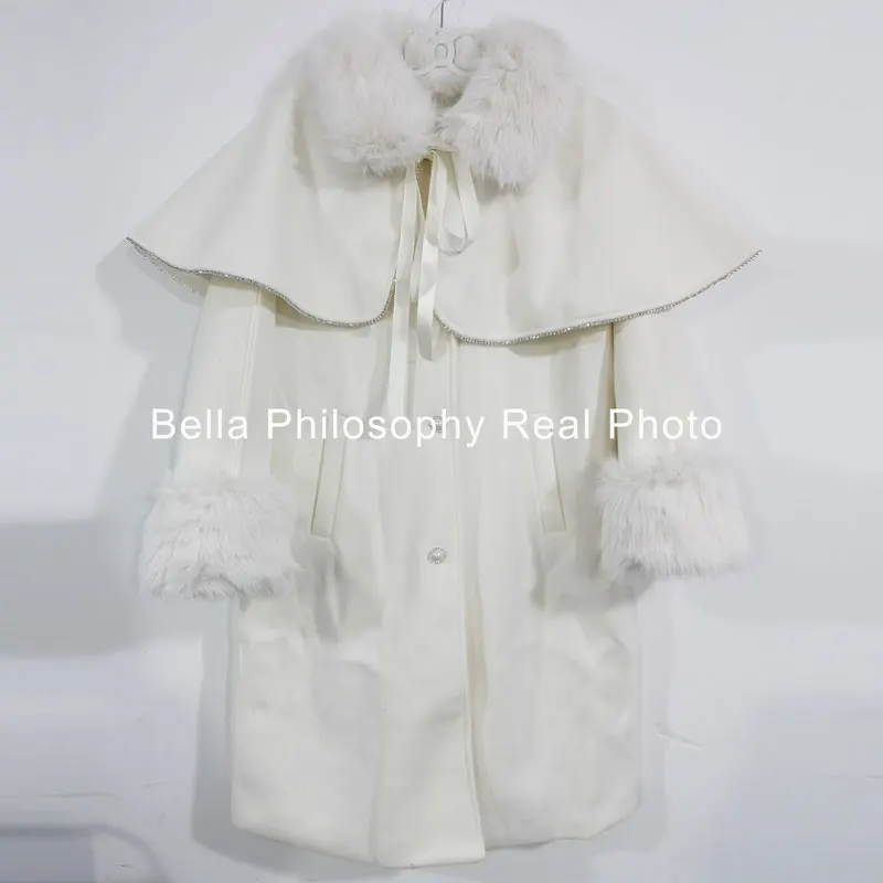 Длинный и короткий белый съемный плащ-ветровка зимнее новое шерстяное пальто