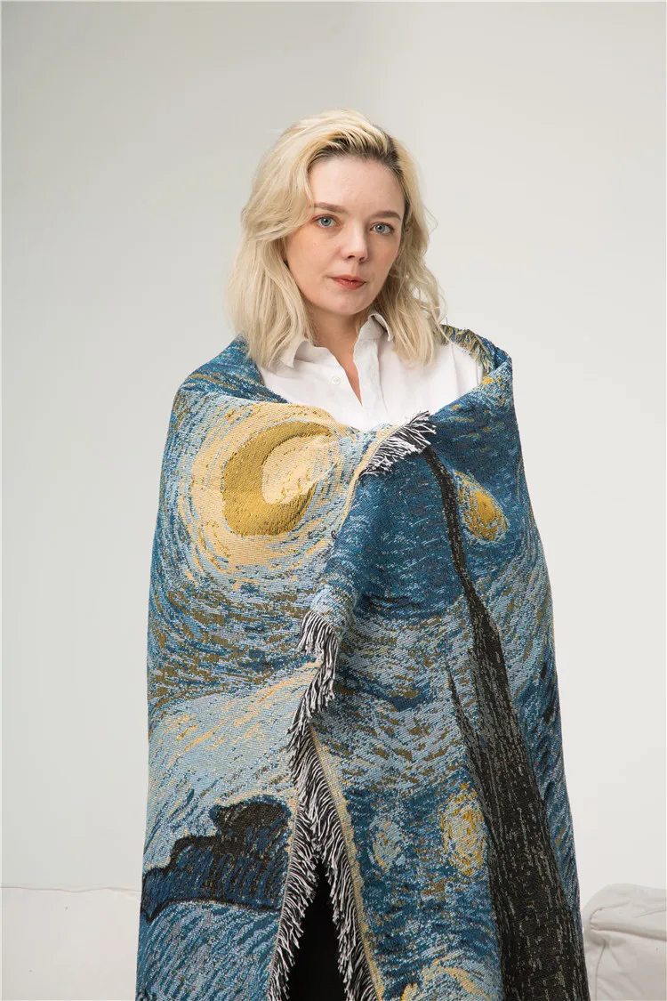 

Vincent van Gogh The Starry Night Knitted Blanket Rug Sofa Cover Tapestry Throw Towel Shawl Bedding Sheet Home Travel Cobertor