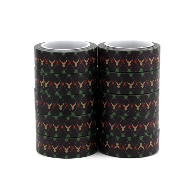 

Новинка 10 шт./лот декоративные рождественские Васи-ленты с изображением лося для упаковки подарков и ежедневника клейкая Маскировочная лен...