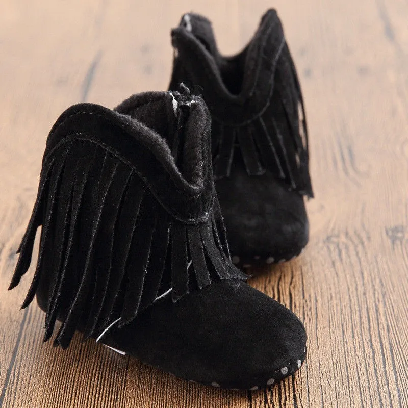 Moccs/мокасины для новорожденных девочек и мальчиков; однотонная обувь с бахромой; мягкая детская нескользящая обувь на нескользящей подошве; 0-18 месяцев