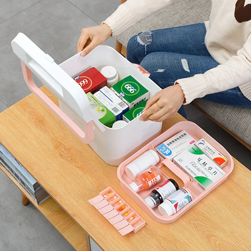 

Portable Family Medicine Box Storage Containers Large-Capacity Storage Box Emergency Medicine First Aid Kit Desk Organizer