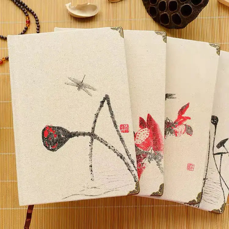 

2022 New Product Literary Retro Diary Linen A5 Notebook Horizontal Line Notepad Chinese Flowers Creative Gifts School Supplies