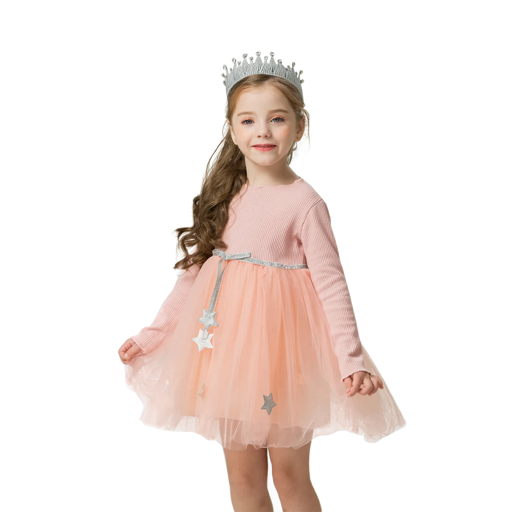 Зима 2019 платье с длинным рукавом для девочек Симпатичные платья принцессы