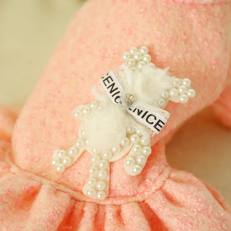 

Puppy cute Small and medium-sized milk dog pet dogs cat autumn and winter new clothes pearl bear skirt pink teddy bear clothes