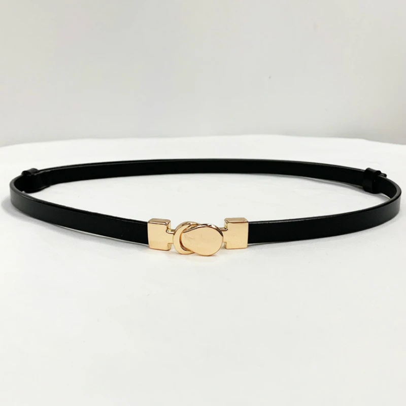 Ремень из натуральной кожи Женский тонкий регулируемый пояс золотистого цвета с