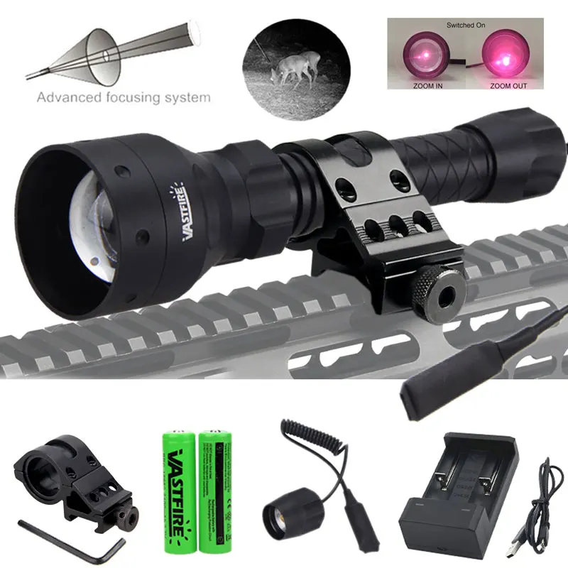 T50 Zoomable инфракрасный охотничий светильник с красным лазером IR 850nm Flash 400 ярдов +