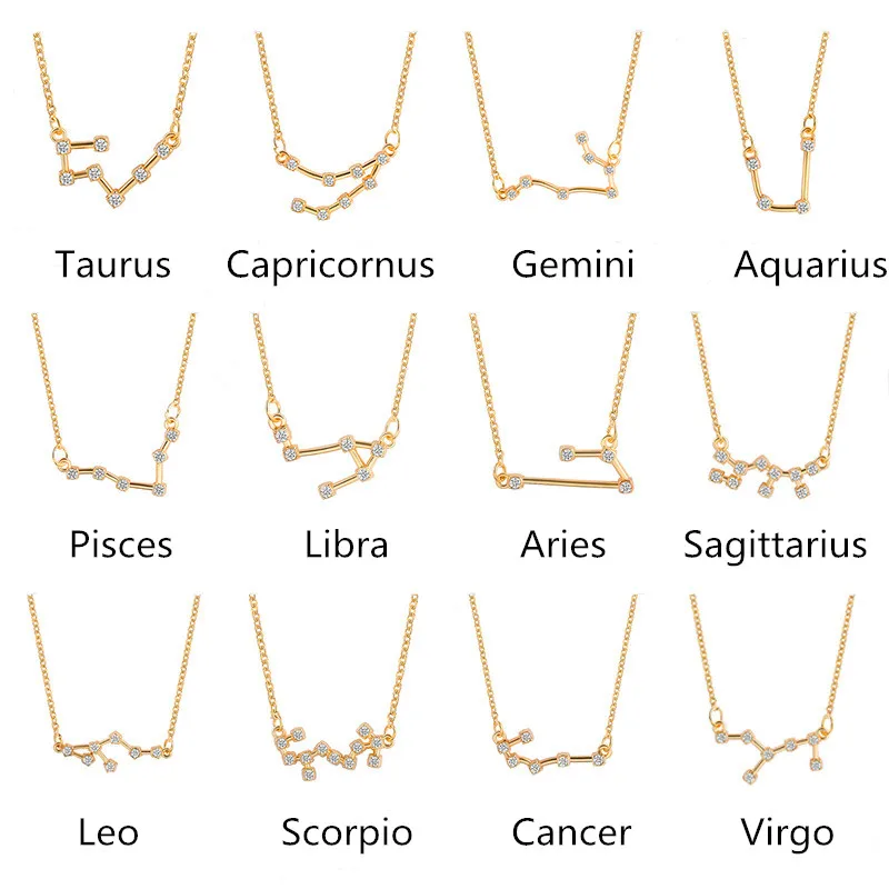 Gold Color Star Zodiac Sign 12 Constellation Necklaces &amp Pendants Choker for Women Long Chain Necklace a045 | Украшения и