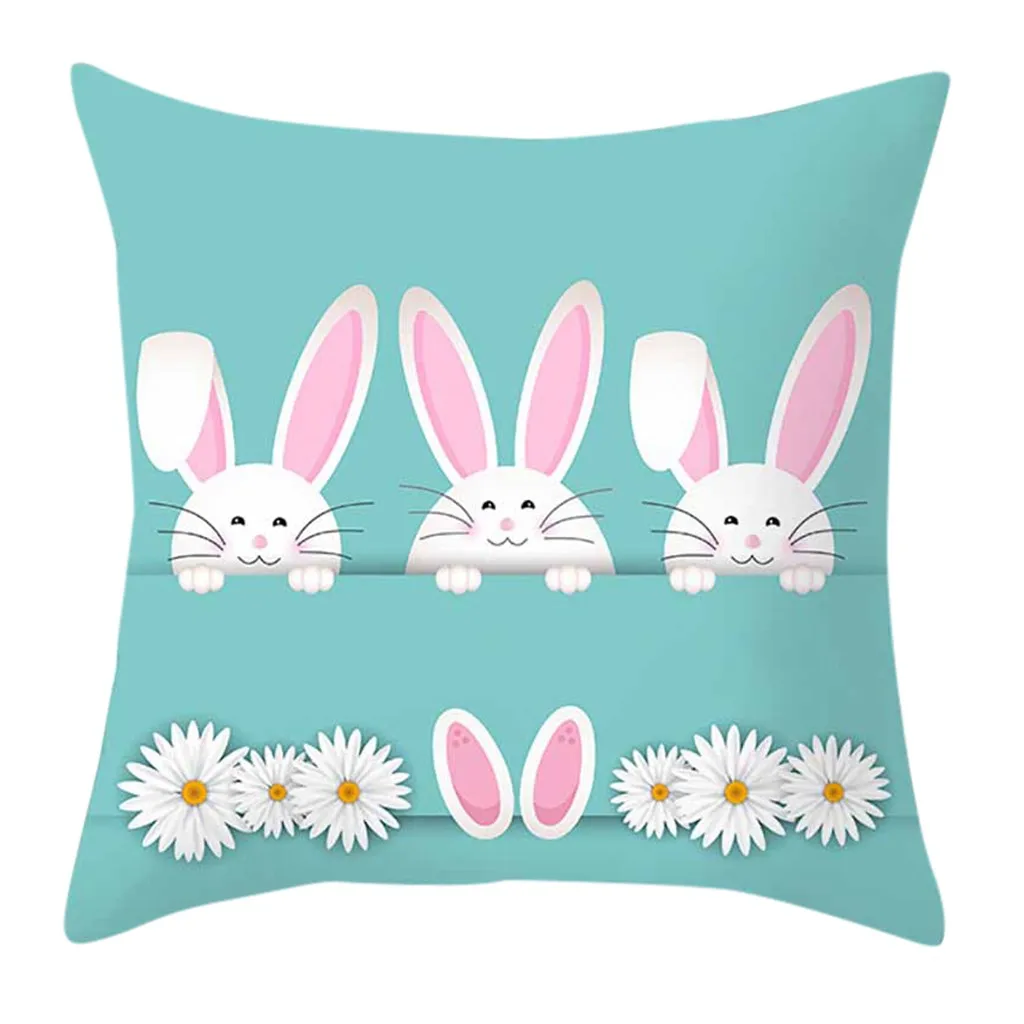Happy Easter Cushion Cover Cartoon Rabbit Bunny Egg Print Throw Pillow Polyester Case Sofa Bed Decorative |