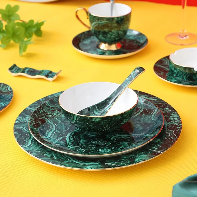 Керамическая круглая зеленая чашка обеденная тарелка столовая посуда дюйма для