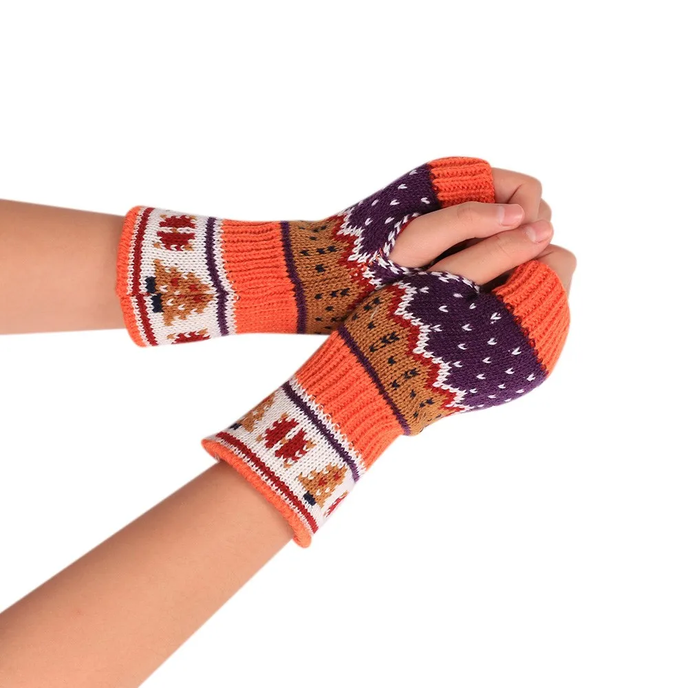 Женские зимние перчатки рождественские вязаные без пальцев унисекс мягкие