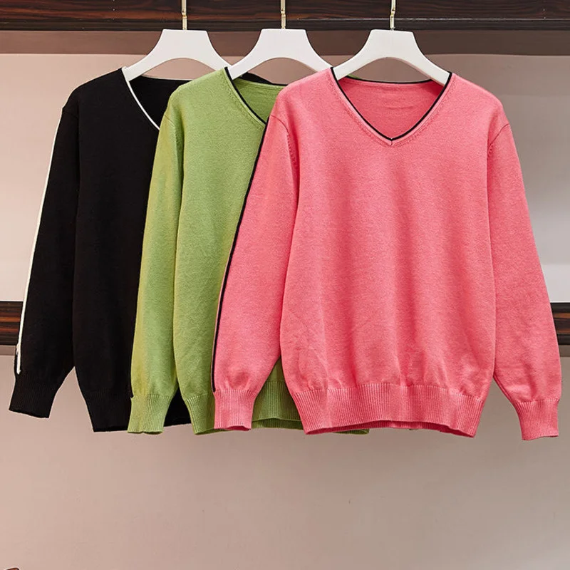 

Ladies V-neck Female Fall Winter Knit Sweater New Minimalist Feminine Loose Style Top 2021 Fashion Casual Retro Harajuku