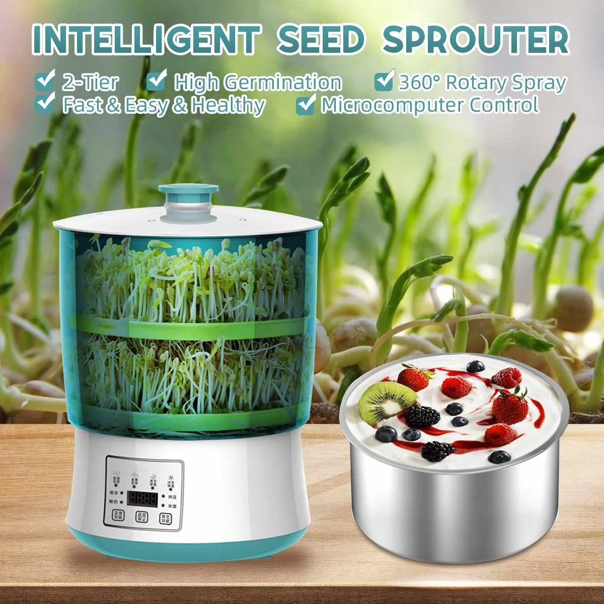 

2-Tier Home Use Intelligence Bean Sprouts Machine Large Capacity Thermostat Green Seeds Growing Automatic Bean Sprout Machine