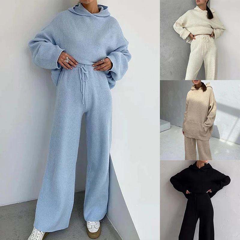 

Solid Casual Tracksuit Women Sports 2 Pieces Set Sweatshirts Pullover Hoodies Suit 2020 Home Sweatpants trousers Outfits