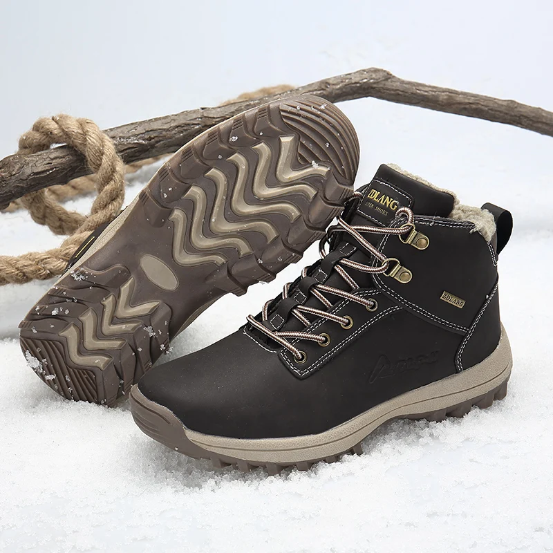 

Outdoor Fashion Leather Men Boots Comfortable Men Shoes Waterproof Ankle Boots Short Plush Winter Warm Work Shoes Big Size 36~47